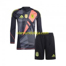 Camisola Argentina Guarda-redes Criança Equipamento Primeiro 2024 Manga Comprida